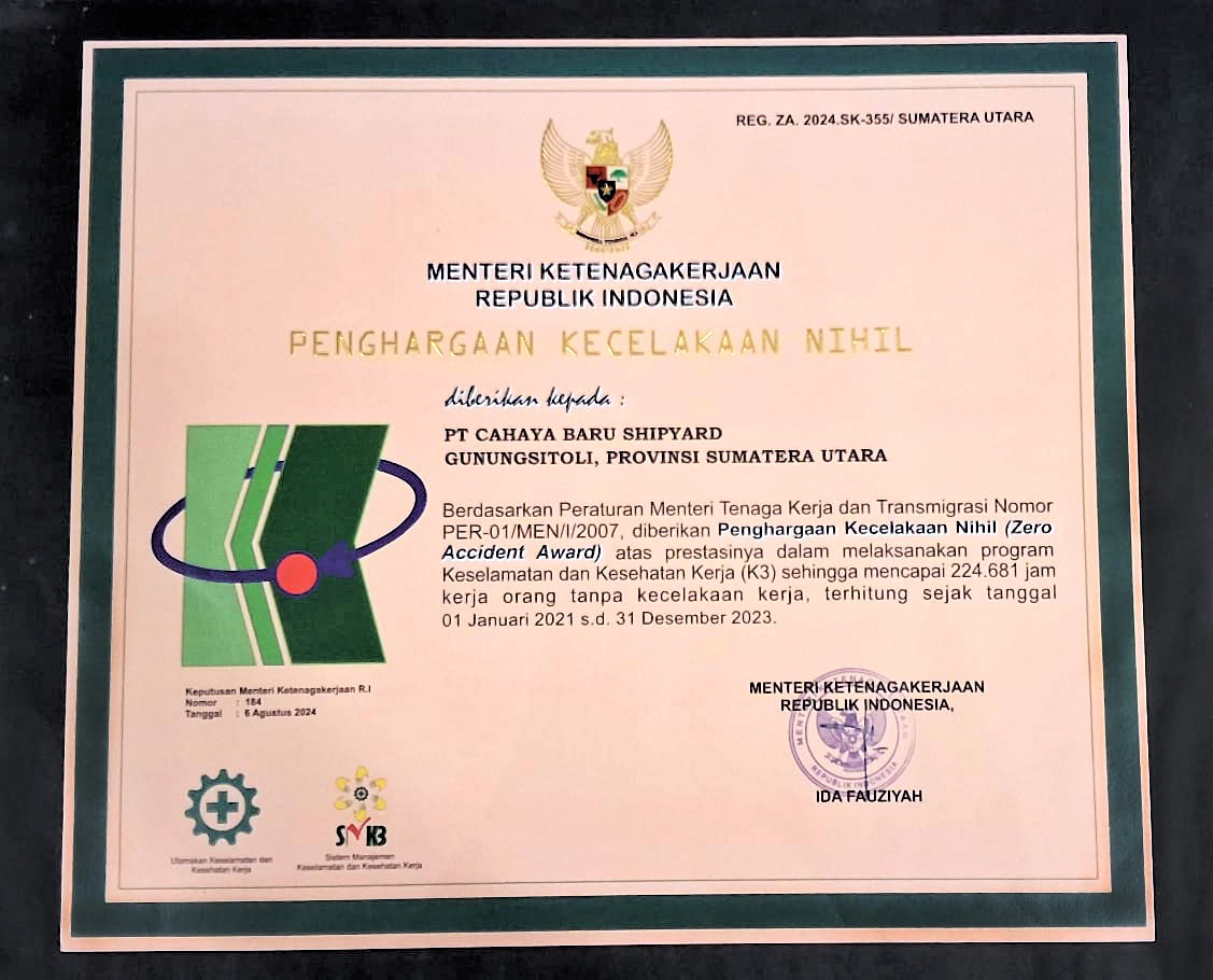 Dokumentasi penghargaan Zero Accident